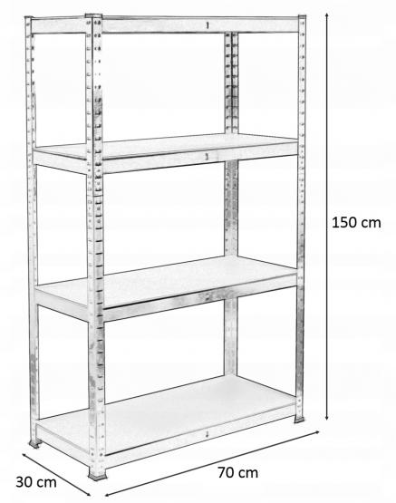 REGAŁ 4-POZIOMOWY 150 x 70 x 30 CM  UDŹWIG PÓŁKI: 150 KG 