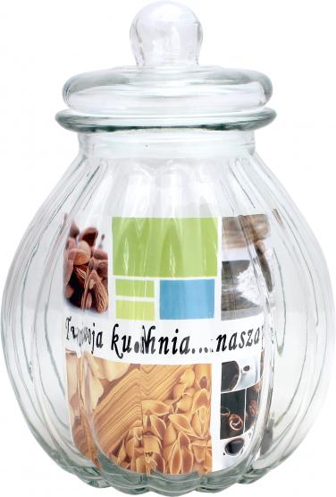 Słój z pokrywą wykonany z grubego szkła. Doskonale nadaje się do przechowywania różnego rodzaju produktów spożywczych. Pokrywa chroni produkty przed utratą świeżości i wilgoci.