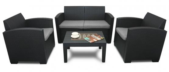 ZESTAW MEBLI OGRODOWYCH - ANTRACYT (SOFA, 2 FOTELE, STOLIK)