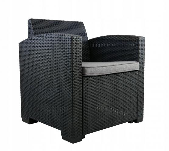 ZESTAW MEBLI OGRODOWYCH - ANTRACYT (SOFA, 2 FOTELE, STOLIK)