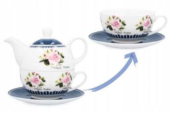 KPL.FILIŻANKA PORCELANOWA 260 ml + CZAJNICZEK 390 ml +  SPODEK 15 cm RÓŻA CLASSIC 