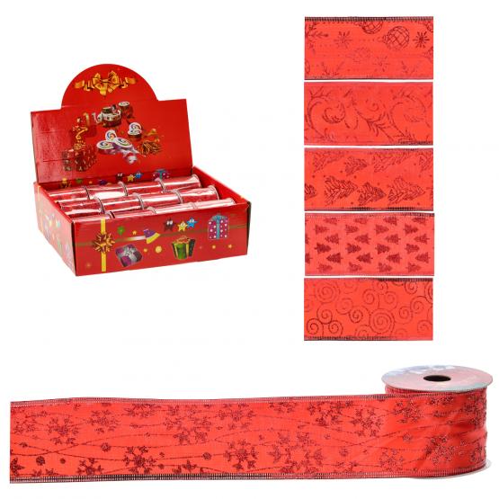 ŚWIĄTECZNA WSTĄŻKA DEKORACYJNA 6.3 CM x 2.7 M CZERWONA MIX WZORÓW