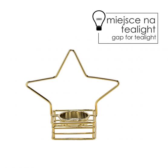 ŚWIECZNIK METALOWY NA TEALIGHT ZŁOTY - GWIAZDA 12.2 CM 