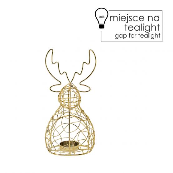 ŚWIECZNIK METALOWY NA TEALIGHT ZŁOTY - RENIFER 21 CM 