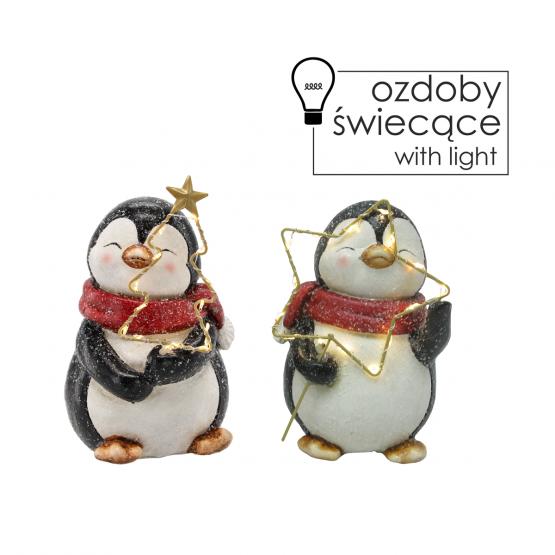 FIGURKA BOŻONAR. - PINGWINEK Z GWIAZDKĄ / CHOINKĄ 19 CM LED