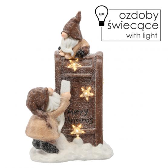 GOT0859 FIGURKA BOŻONAR. - PARA SKRZATÓW PRZY SKRZYNCE NA LISTY 39.5 CM LED