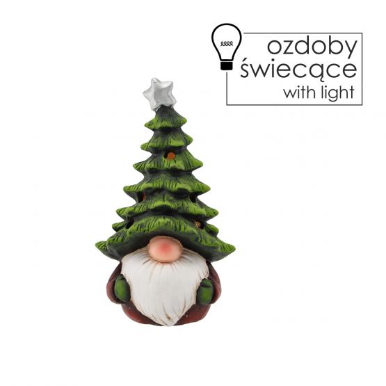 FIGURKA BOŻONAR. - SKRZAT W CZAPCE CHOINKA Z GWIAZDKĄ NA CZUBKU 20.6 CM LED