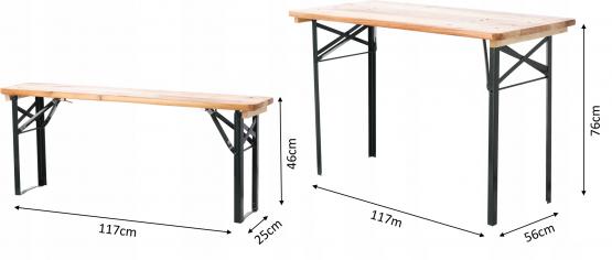 ZESTAW BIESIADNY - STÓŁ 117 x 56 x 76 CM + 2 ŁAWKI 117 x 25 x 46 CM 