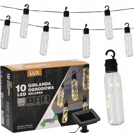 GIRLANDA SOLARNA OGRODOWA DŁ. 2 + 1.8 M LUX 10 LED CIEPŁY BIAŁY