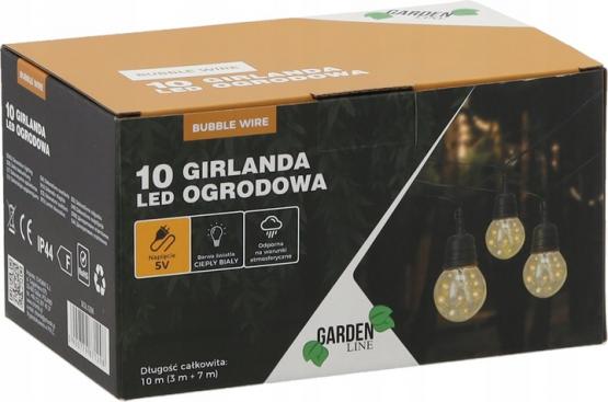 GIRLANDA OGRODOWA 5 V DŁ. 3 + 7  M BUBBLE WIRE 10 LED CIEPŁY BIAŁY Z UCHWYTAMI