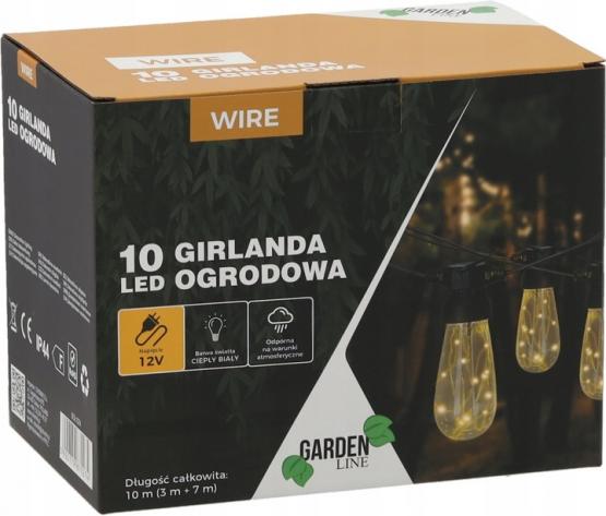 GIRLANDA OGRODOWA 12 V DŁ. 3 + 7  M WIRE 10 LED CIEPŁY BIAŁY Z UCHWYTAMI