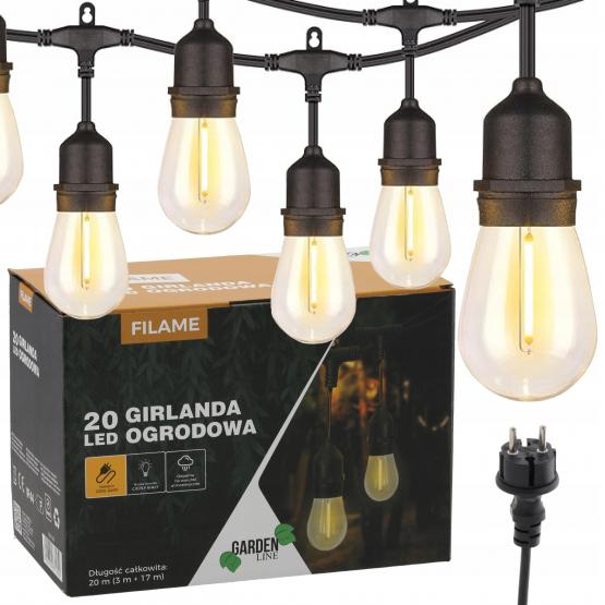 GIRLANDA OGRODOWA 230 V DŁ. 3 + 17  M FILAME 20 LED CIEPŁY BIAŁY Z UCHWYTAMI