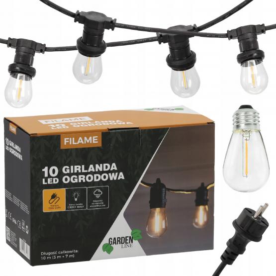 GIRLANDA OGRODOWA 230 V DŁ. 3 + 7  M FILAME 10 LED CIEPŁY BIAŁY