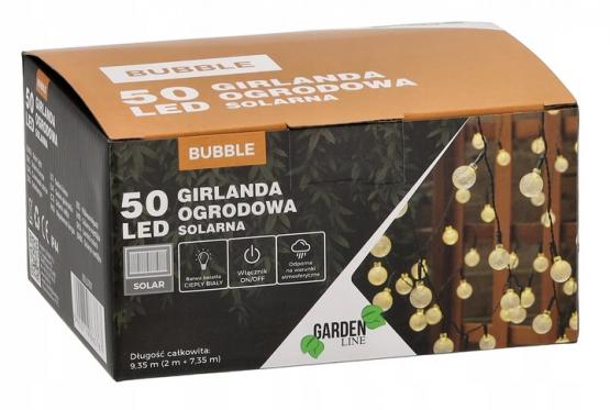 GIRLANDA SOLARNA OGRODOWA DŁ. 2 + 7.35 M BUBBLE 50 LED CIEPŁY BIAŁY