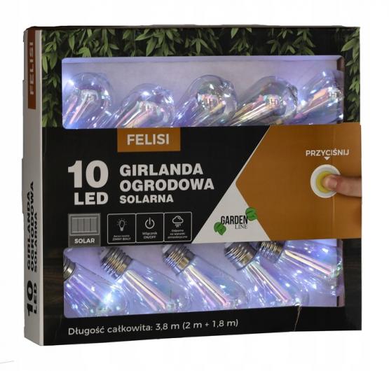 GIRLANDA SOLARNA OGRODOWA DŁ. 2 + 1.8 M FELISI 10 LED OPALOWY ZIMNY BIAŁY