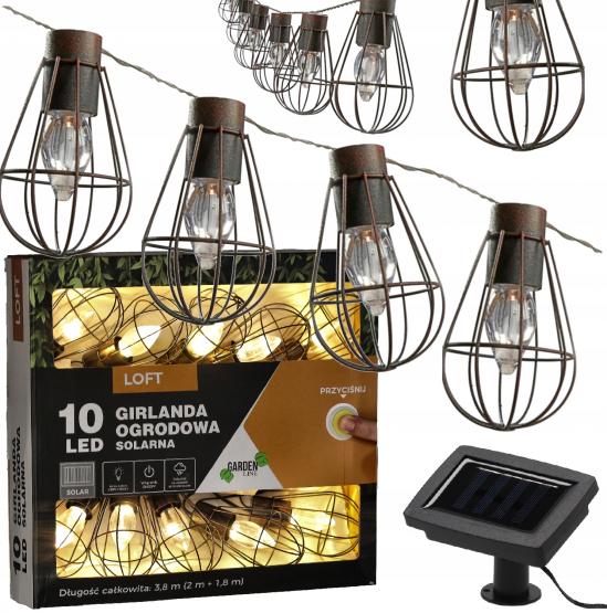 GIRLANDA SOLARNA OGRODOWA DŁ. 2 + 1,8 M LOFT 10 LED CIEPŁY BIAŁY