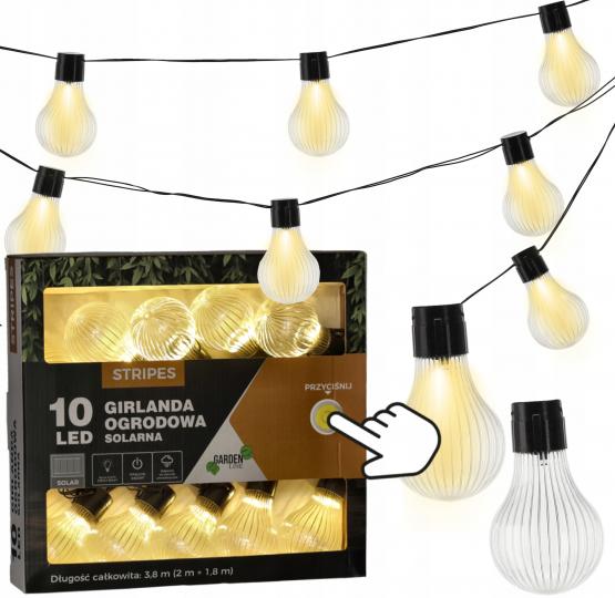 GIRLANDA SOLARNA OGRODOWA DŁ. 2 + 1.8 M STRIPES 10 LED CIEPŁY BIAŁY 