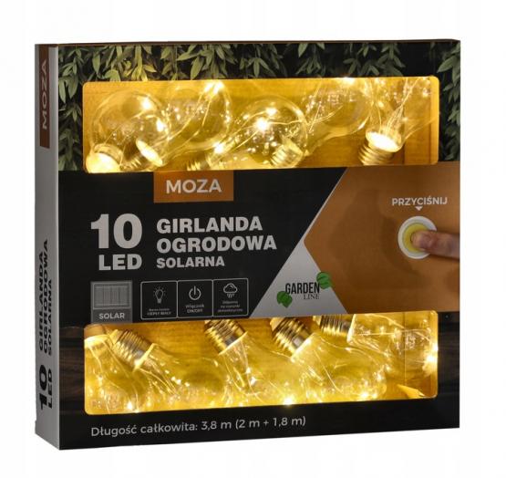 GIRLANDA SOLARNA OGRODOWA DŁ. 2 + 1.8 M MOZA 10 LED CIEPŁY BIAŁY 