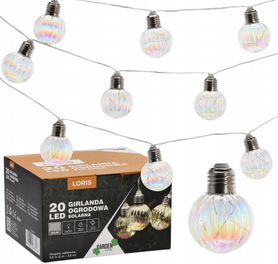 GIRLANDA SOLARNA OGRODOWA DŁ. 2 + 3.8 M LORIS 20 LED OPALOWY ZIMNY BIAŁY