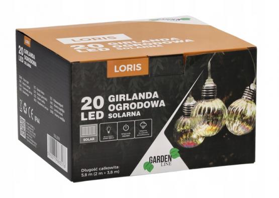 GIRLANDA SOLARNA OGRODOWA DŁ. 2 + 3.8 M LORIS 20 LED OPALOWY ZIMNY BIAŁY