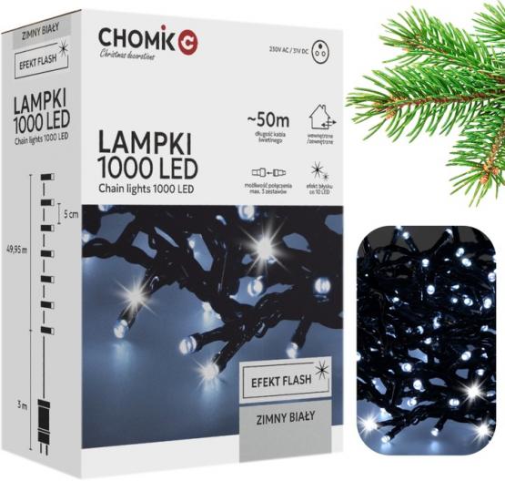 LAMPKI LED 1000L ZIMNY BIAŁY + ZIMNY FLASH, DŁ. 3 + 50 M WEWN/ZEWN