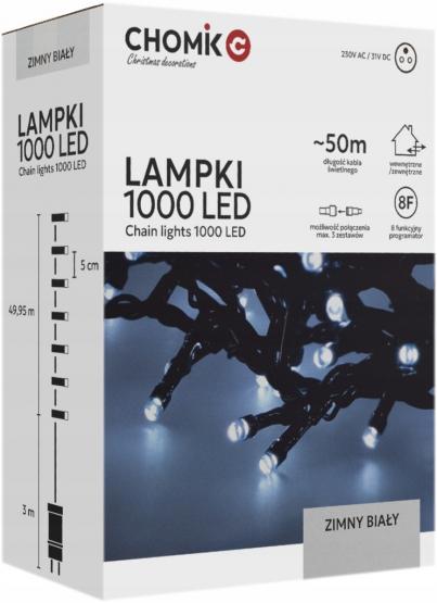 LAMPKI LED 1000L ZIMNY BIAŁY DŁ. 3 + 50 M WEWN/ZEWN 