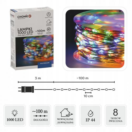 LAMPKI LED DRUCIKI NA SZPULI 1000L MULTIKOLOR, DŁ. 3 + 100 M 