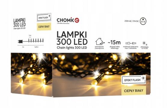 LAMPKI LED 300L CIEPŁY BIAŁY + ZIMNY FLASH, DŁ. 3 + 15 M WEWN/ZEWN