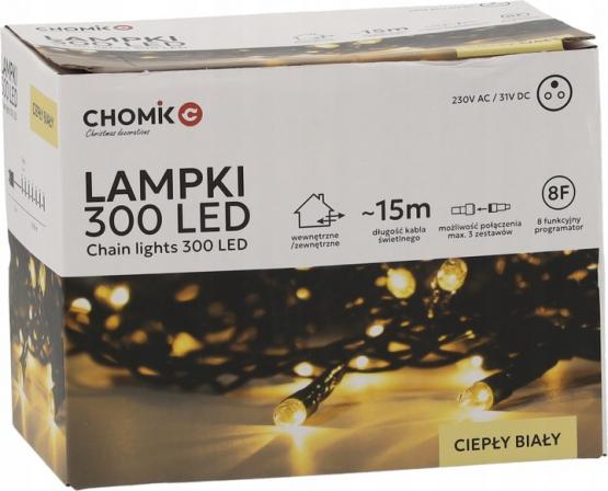 LAMPKI LED 300L CIEPŁY BIAŁY DŁ. 3 + 15 M WEWN/ZEWN