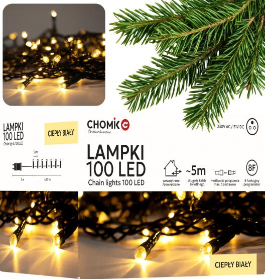 LAMPKI LED 100L CIEPŁY BIAŁY DŁ. 3 + 5 M WEWN/ZEWN