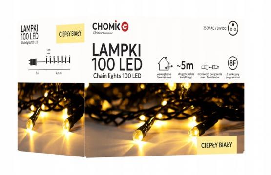 LAMPKI LED 100L CIEPŁY BIAŁY DŁ. 3 + 5 M WEWN/ZEWN