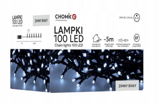 LAMPKI LED 100L ZIMNY BIAŁY DŁ. 3 + 5 M WEWN/ZEWN 