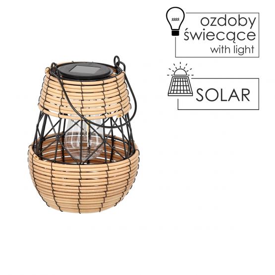 LAMPION SOLARNY METALOWY - CZARNO-BEŻOWY 23 CM