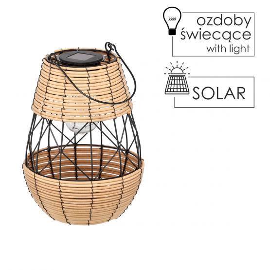 LAMPION SOLARNY METALOWY - CZARNO-BEŻOWY 32 CM