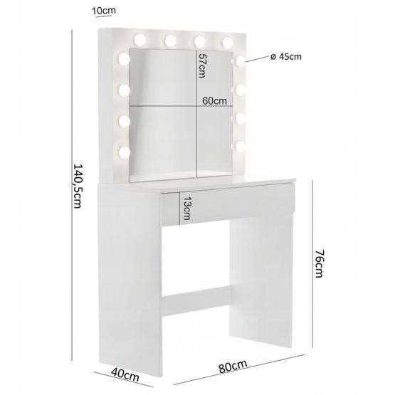 TOALETKA DO WIZAŻU BIAŁA Z OŚWIETLENIEM 80 x 40 x 140 CM