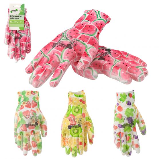 IDA6874 RĘKAWICE OCHRONNE 8 DZIANE WZÓR OWOCE Z POLIESTRU POKRYTE POLIURETANEM