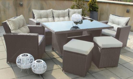 ZESTAW MEBLI OGRODOWYCH RATTAN STÓŁ SOFA FOTELE 7 OSÓB TARAS PATIO