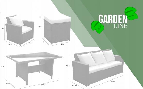 ZESTAW MEBLI OGRODOWYCH RATTAN STÓŁ SOFA FOTELE 7 OSÓB TARAS PATIO