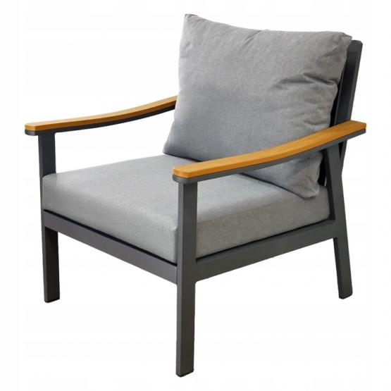 ZESTAW MEBLI OGRODOWYCH LUBLANA ALUMINIOWY SOFA 2 FOTELE STOLIK SZARY