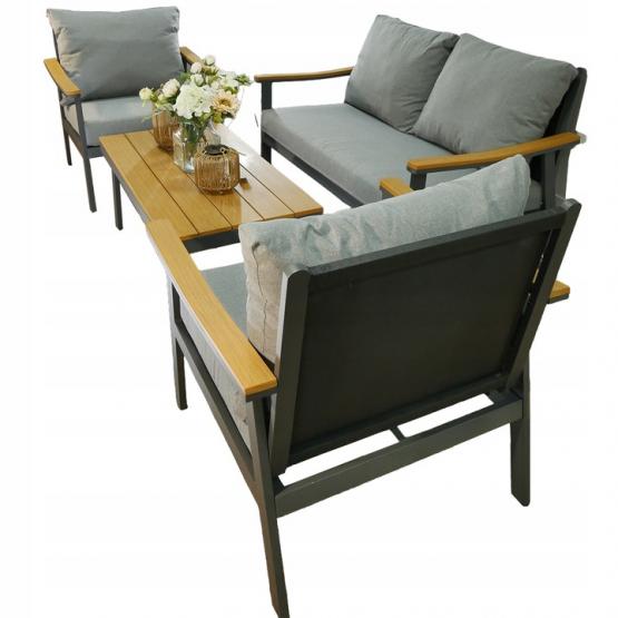 ZESTAW MEBLI OGRODOWYCH LUBLANA ALUMINIOWY SOFA 2 FOTELE STOLIK SZARY