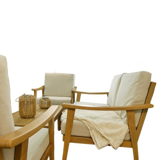 ZESTAW MEBLI OGRODOWYCH TIRANA ALUMINIOWY SOFA 2 FOTELE STOLIK BEŻOWY