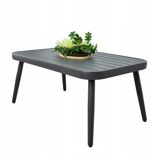 ZESTAW MEBLI OGRODOWYCH SZARY SOFA 3 OS. 2 FOTELE STOLIK PODUSZKI