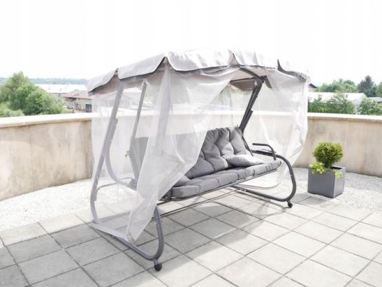HUŚTAWKA OGRODOWA Z MOSKITIERĄ 220 x 130 x 175 CM SZARA Z FUNKCJĄ LEŻANKI