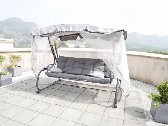 HUŚTAWKA OGRODOWA Z MOSKITIERĄ 220 x 130 x 175 CM SZARA Z FUNKCJĄ LEŻANKI