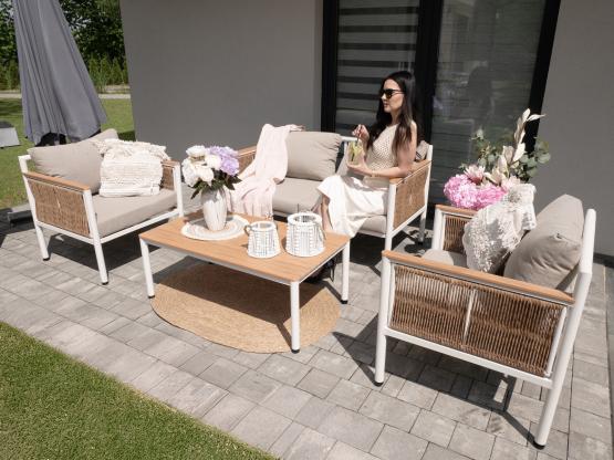 ZESTAW MEBLI OGRODOWYCH ALUMINIOWYCH BELGRAD SOFA FOTELE STOLIK