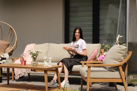 ZESTAW MEBLI OGRODOWYCH NIKOZJA ALUMINIOWY 3 OS SOFA FOTELE STOLIK BEŻOWY