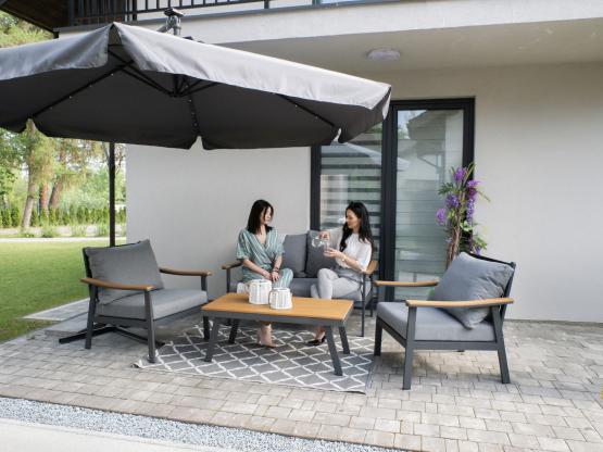 Zestaw Mebli Aluminiowych Lublana Garden Line Szary Aluminiowy - (Sofa + 2 Fotele + Stolik)