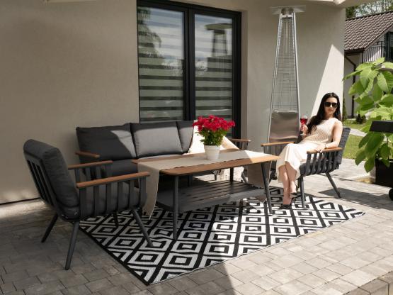 Zestaw Mebli Aluminiowych Garden Line (Sofa + 2 Fotele + Stolik) - Szary z Szarymi Poduszkami
