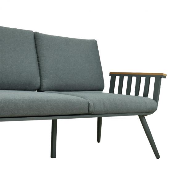 Zestaw Mebli Aluminiowych Garden Line (Sofa + 2 Fotele + Stolik) - Szary z Szarymi Poduszkami