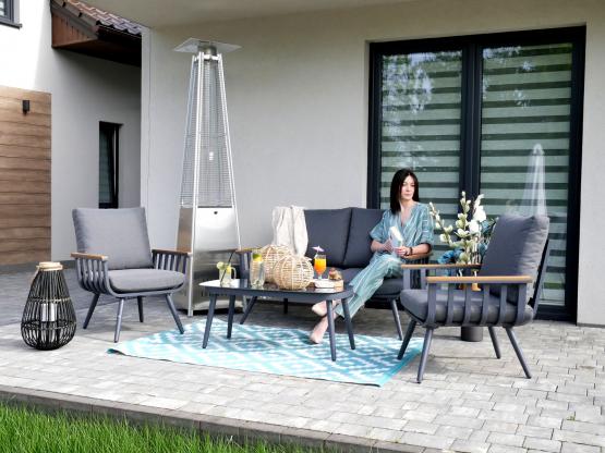Zestaw Mebli Aluminiowych Garden Line (Sofa + 2 Fotele + Stolik)  - Szary z Szarymi Poduszkami